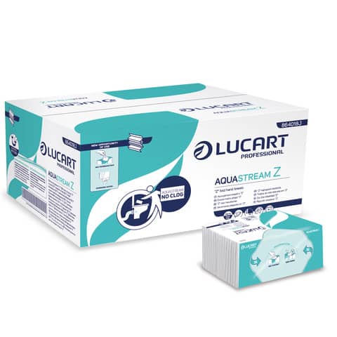 Asciugamano 2 veli Aquastream piegato a ''Z'' - conf. 15 pacchetti Lucart Professional 242 foglietti - 864018J